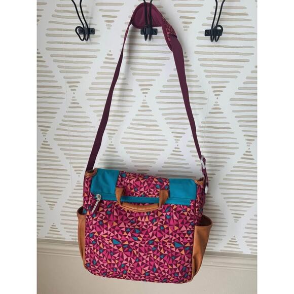 Garnet Hill Kids Maroon Geometric Print Eco Messenger Book School Travel Bag - Picture 5 of 7